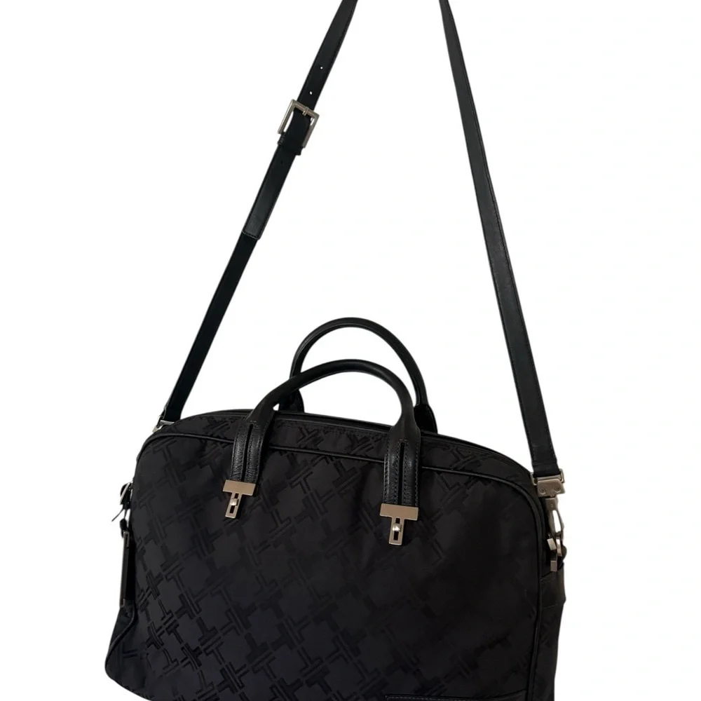 Tumi Black Briefcase with Leather Trim and Silver Hardware